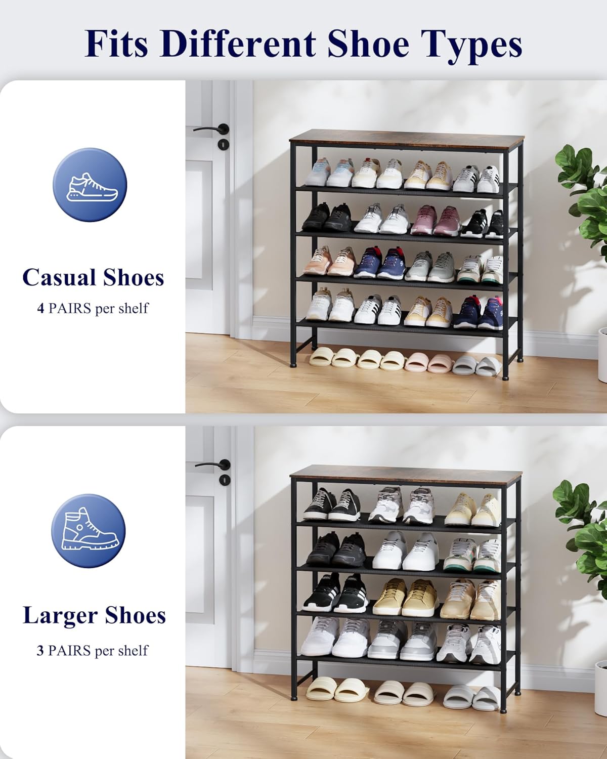 Kitsure 5-Tier Shoe Rack with Wooden Top, 29.5" x 11.4" x 31.1", Brown