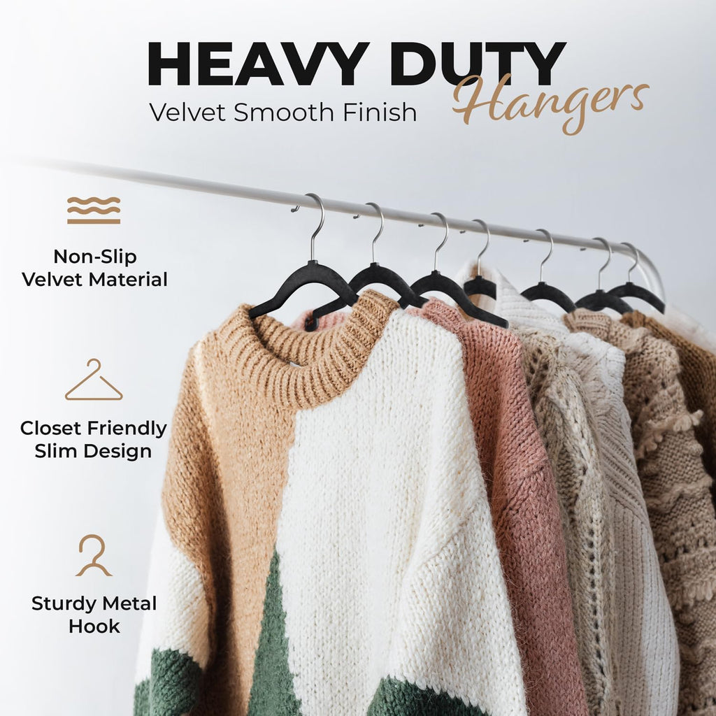 Our Modern Space 100 Pack Velvet Hanger for Shirt Pants Dresses Skirts Suits Jackets - Slim Space Saving Design - Standard Coat Hanger - Sturdy & Durable Design with Shoulder Grooves Hook