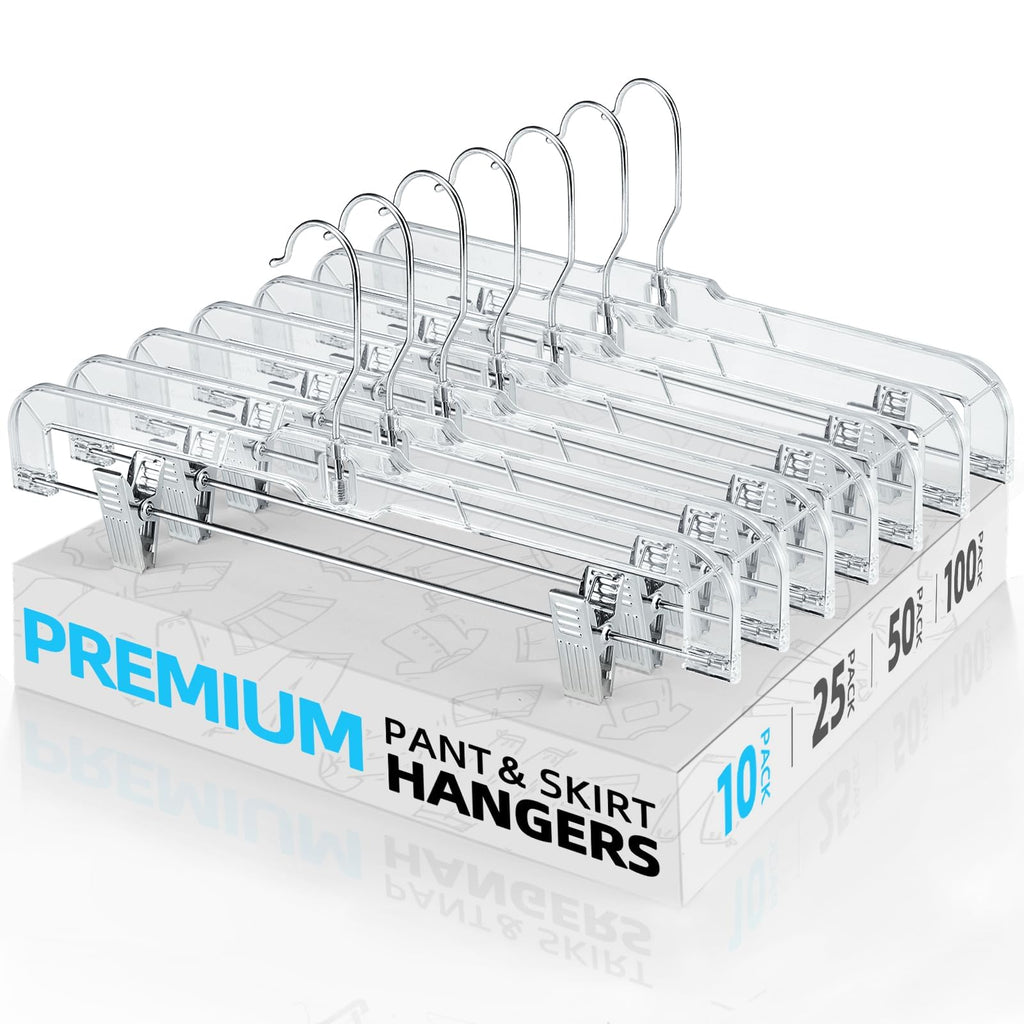 HOUSE DAY Heavy Duty Clear Pants Hangers 25 Pack, 14'' Skirt Hangers