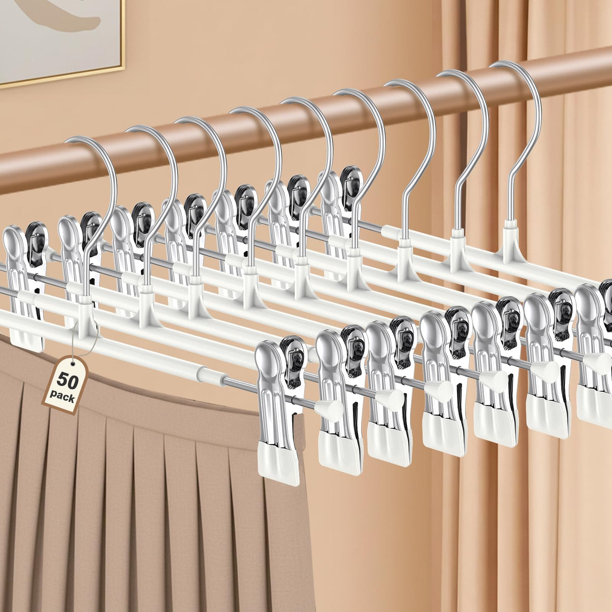 POZEAN Pants Hangers with Clips for Women 30 Pack, 12Inch Adjustable Heavy Duty Skirt Hangers, Space Saving Non-Slip Shorts Jeans Trousers Clothes Hangers, Black