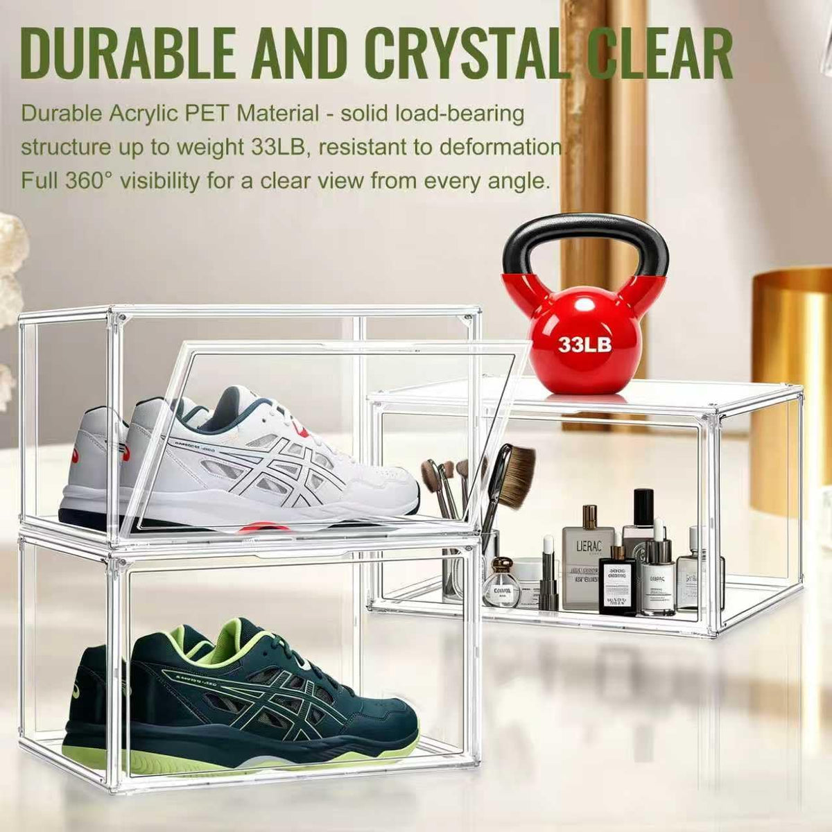 Heavy Duty Acrylic-Look Shoe Box, Size 14, Stack Everyday Footwear Storage