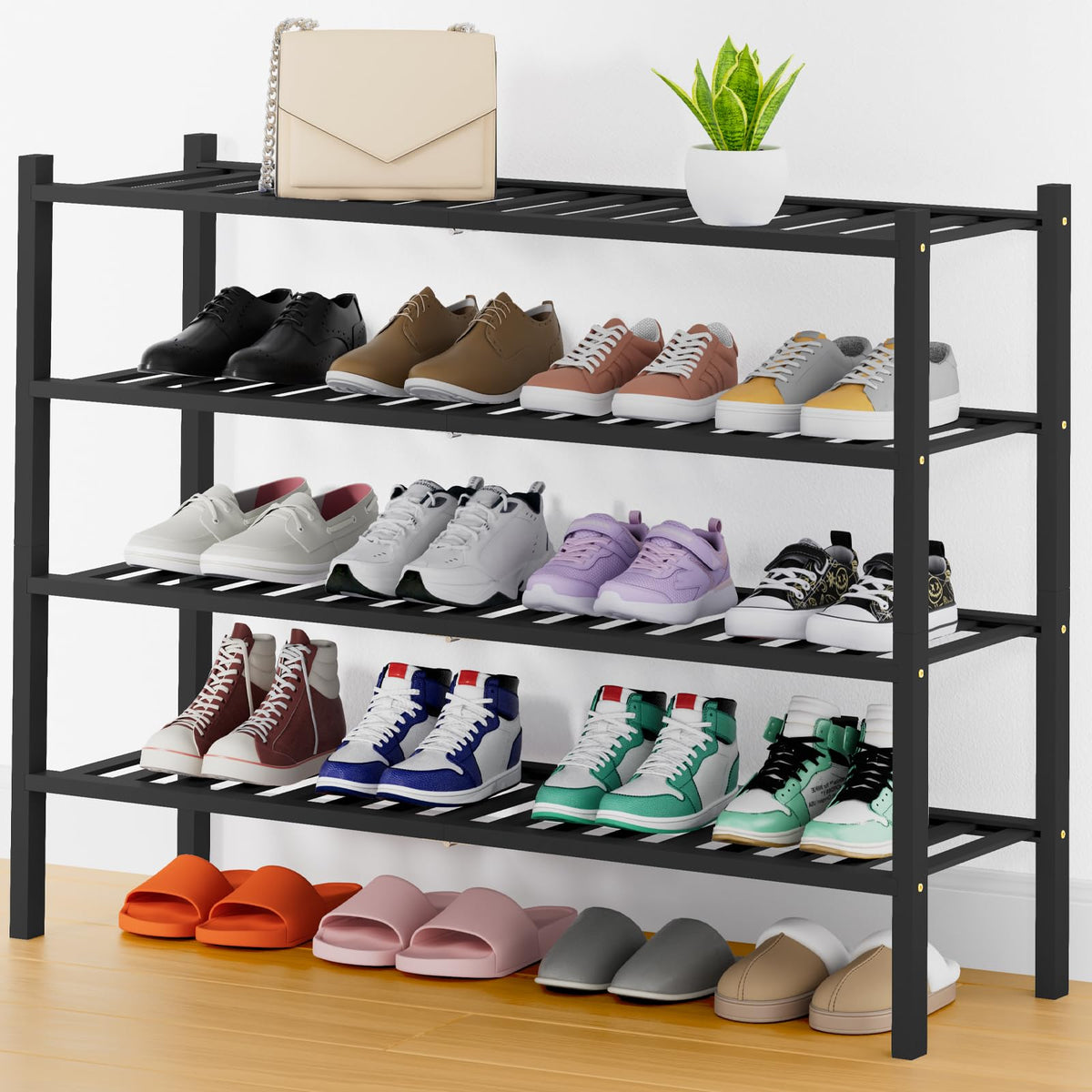 Smiry Bamboo Shoe Rack, 12 Vertical Slats, 3 Tier - 26.8" Wide, Natural