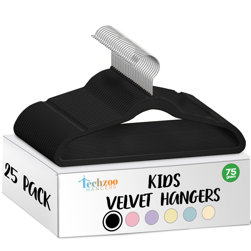 TechZoo 50 Premium Baby Velvet Hangers - 11.8" Non-Slip, Ultra-Slim Space-Saving Children Closet Hangers - 360° Swivel Hook, Strong & Durable Infant & Toddler Clothes Hangers for Wardrobe - Ivory