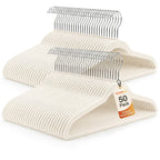 HOUSE DAY Ivory Velvet Hangers 50 Pack - Non Slip Felt Hangers, No Wrinkles