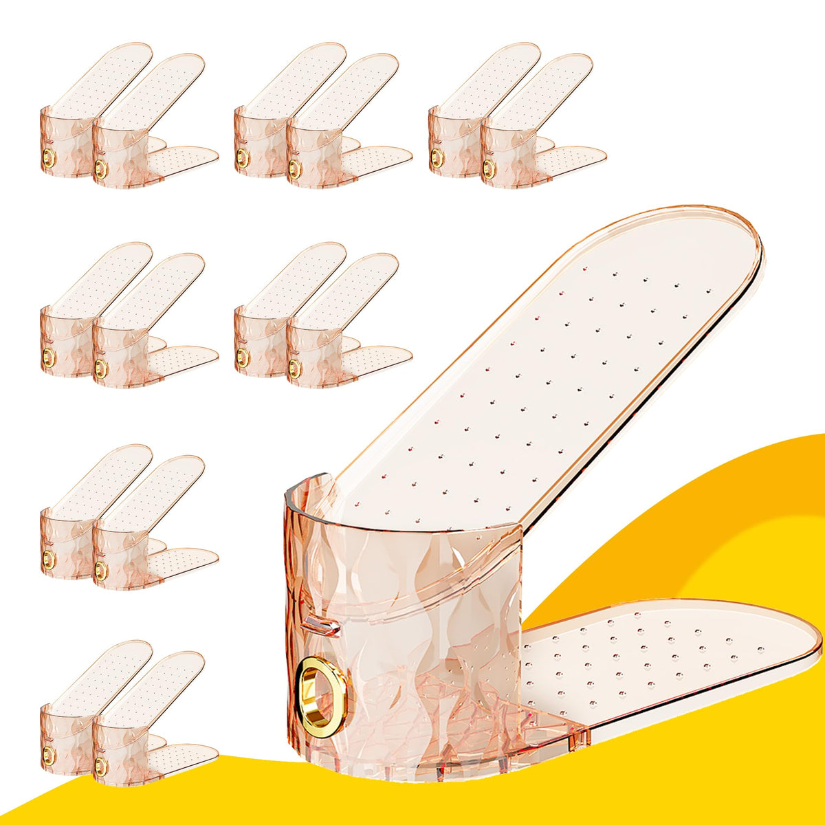 Shoe Slots Organizer, 15 Pack - Adjustable Shoe Stacker for Closet Storage, Clear Double Layer Space Saver, Durable and Stackable Shoe Holder for Sneakers Heels and Flat