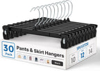 Smartor Black Pants Hangers 30 Pack, Skirt Hangers with Clips, 12 Inch