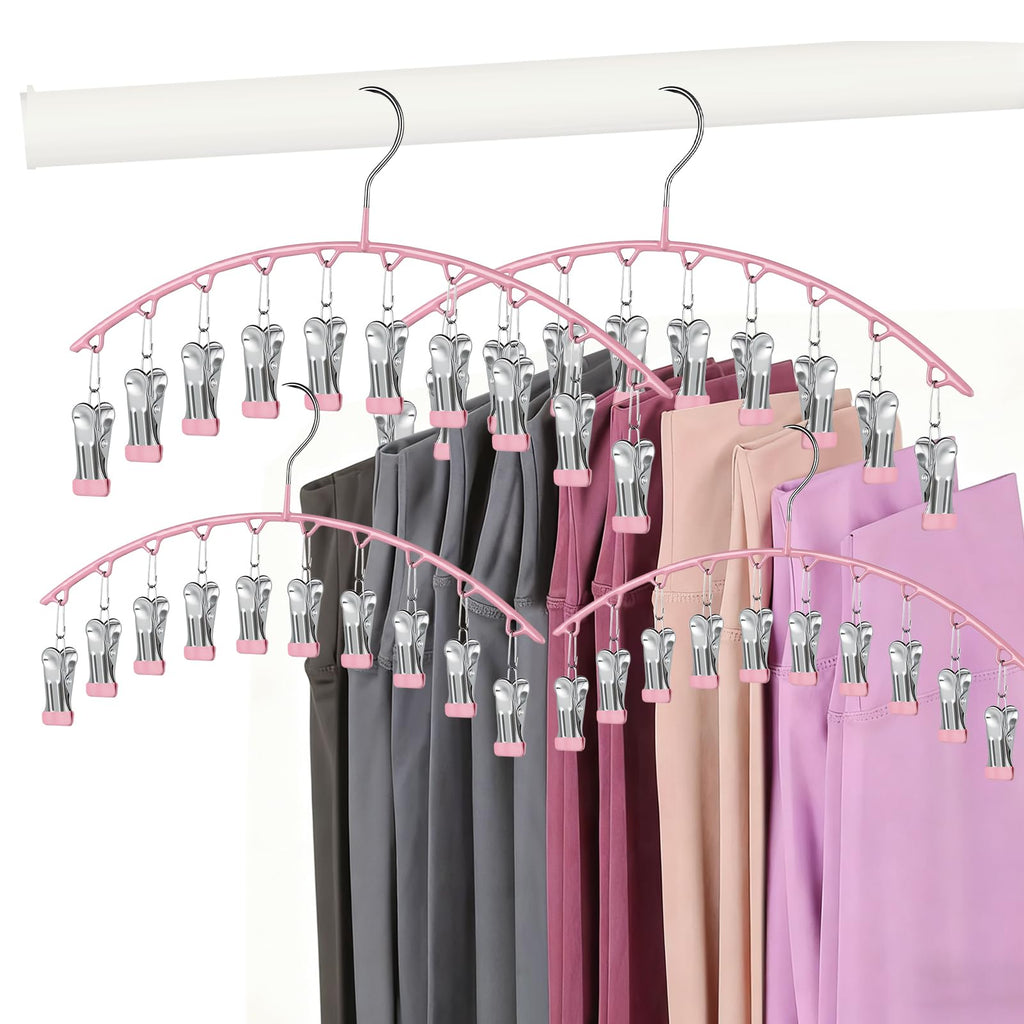 Legging Hangers for Closet Organizer, Hat Hangers for Closet 2 Pack with 10 Clips Holds 20 Leggings, Legging Hanger, Pants Storage Organizer Suitable for Socks, Panties, Underwear, Pants