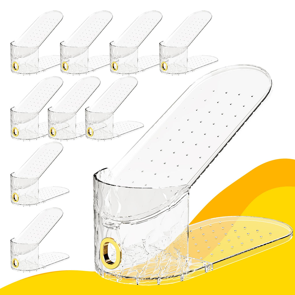 Shoe Slots Organizer, 15 Pack - Adjustable Shoe Stacker for Closet Storage, Clear Double Layer Space Saver, Durable and Stackable Shoe Holder for Sneakers Heels and Flat