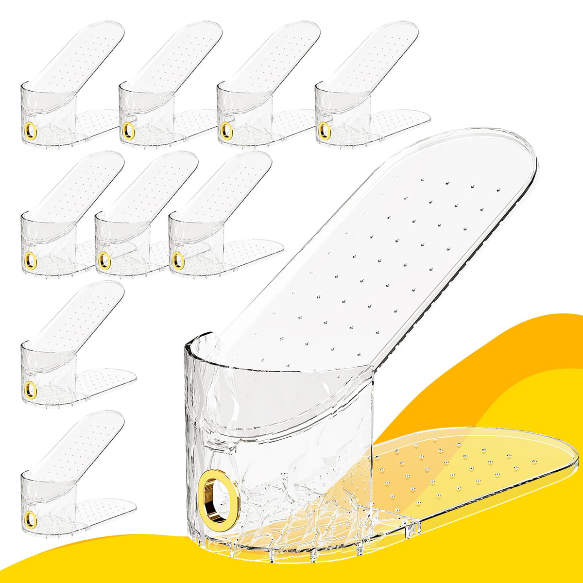 Shoe Slots Organizer, 15 Pack - Adjustable Shoe Stacker for Closet Storage, Clear Double Layer Space Saver, Durable and Stackable Shoe Holder for Sneakers Heels and Flat