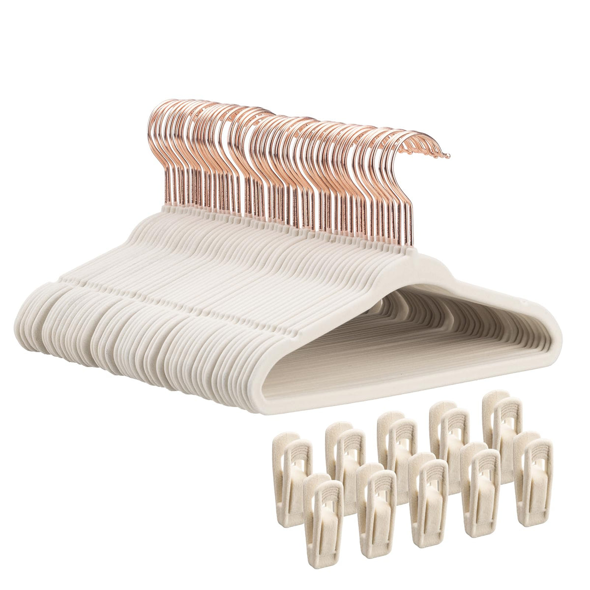 Baby Velvet Hangers 30 Pack - 11 Inch Premium Felt Non Slip Kids Hanger for Infant & Toddler Clothes - 0.2" Slim Space-Saving Baby Felt Hangers for Children's Closet with 10 Clips - Beige