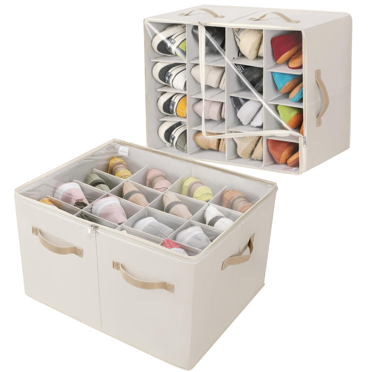TOPIA HOME Shoe Organizer for Closet, Foldable Shoe Box, Adjustable Divider