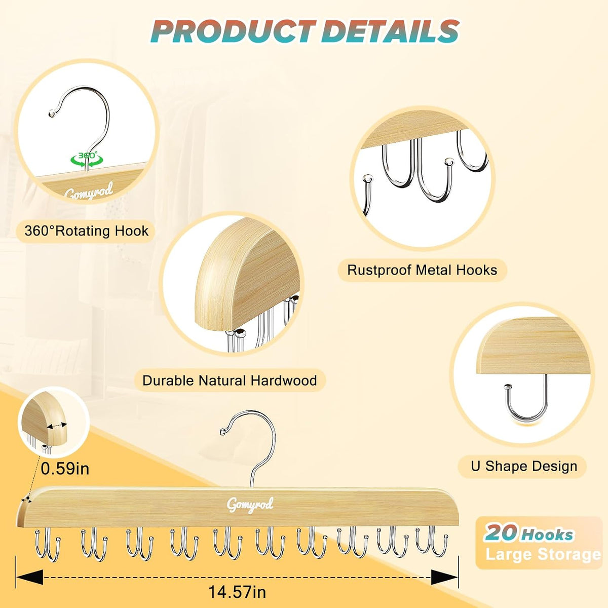 Gomyrod Tank Top Hanger, 2 Pack w/40 Hooks Bra Hanger for Closet Organizer
