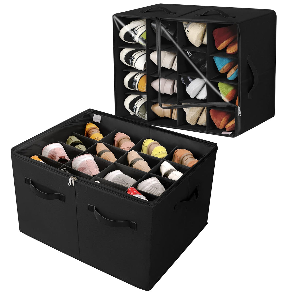 TOPIA HOME Shoe Organizer for Closet, Foldable Shoe Box, Adjustable Divider