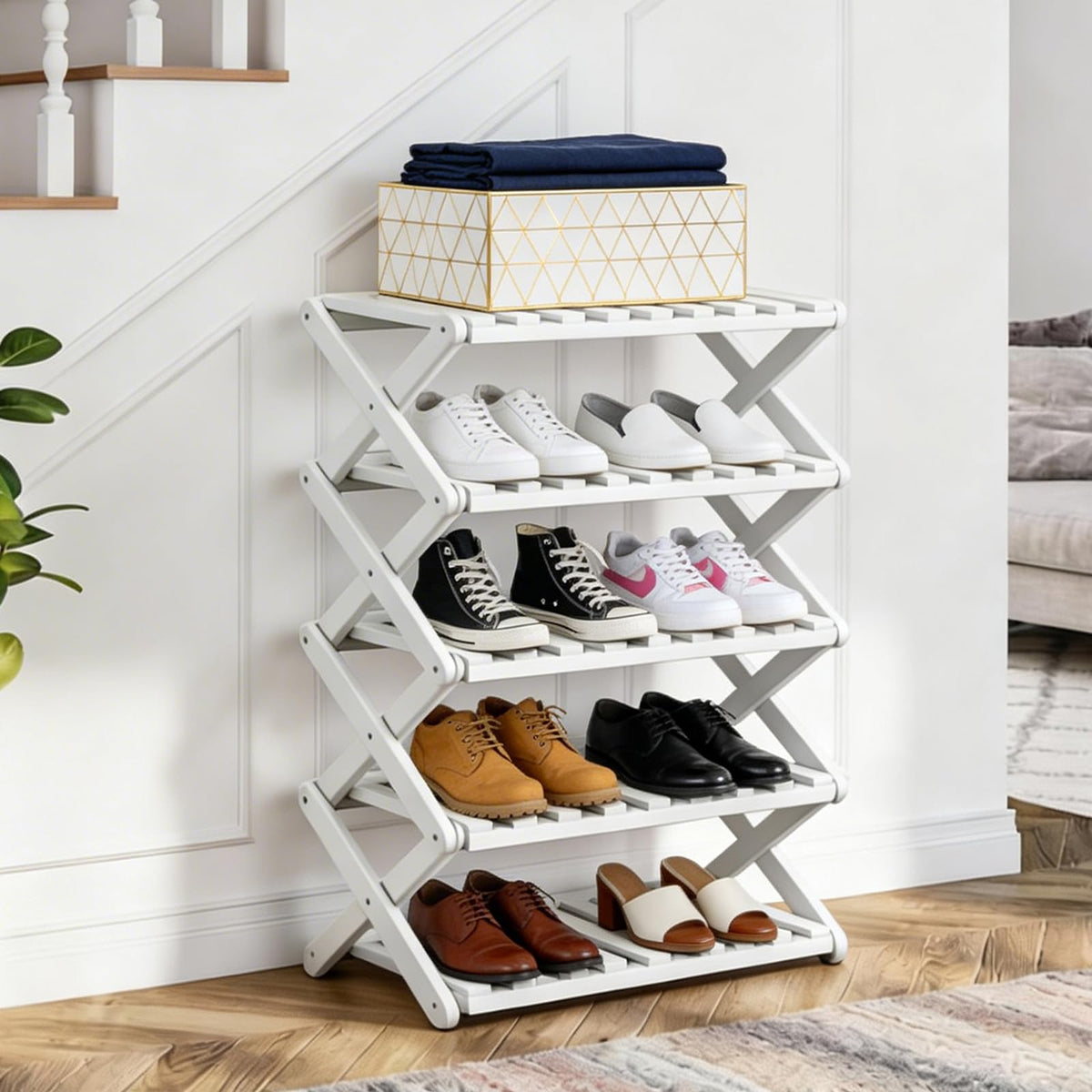 3 Tier Bamboo Shoe Rack,Portable Folding Shoe Storage Rack,Without Installation Small Shoe Rack Perfect for Corridors, Bedrooms and Small Spaces (3 Tier)