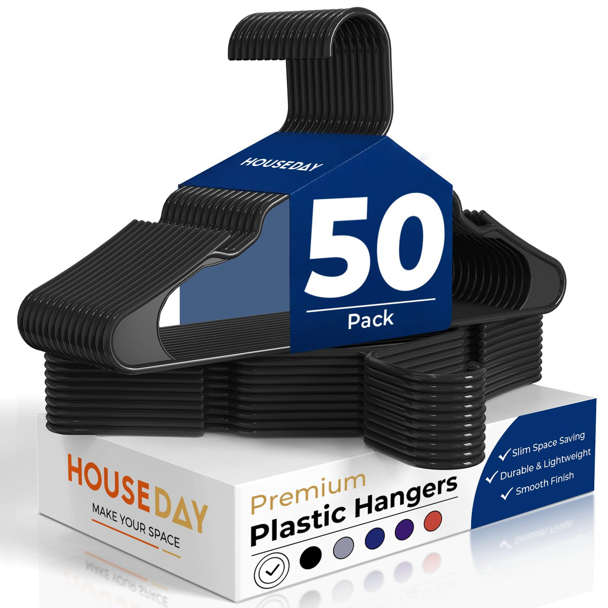 HOUSE DAY White Plastic Hangers 16 Pack – Slim Space Saving Clothes Hangers