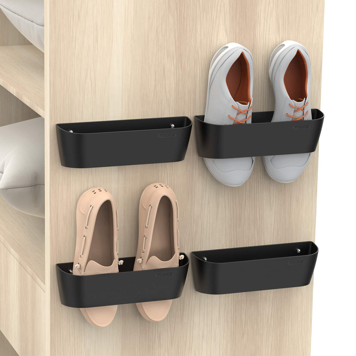 4Pack Wall Shoe Rack, Adhesive or Screw Mount for RV, White