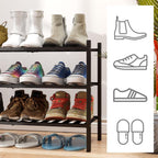 viewcare 3-Tier Black Bamboo Shoe Rack for Entryway, Stackable | Foldable | Natural, Shoe Shelf Storage Organizer for Hallway Closet, Free Standing Shoe Racks for Indoor Outdoor