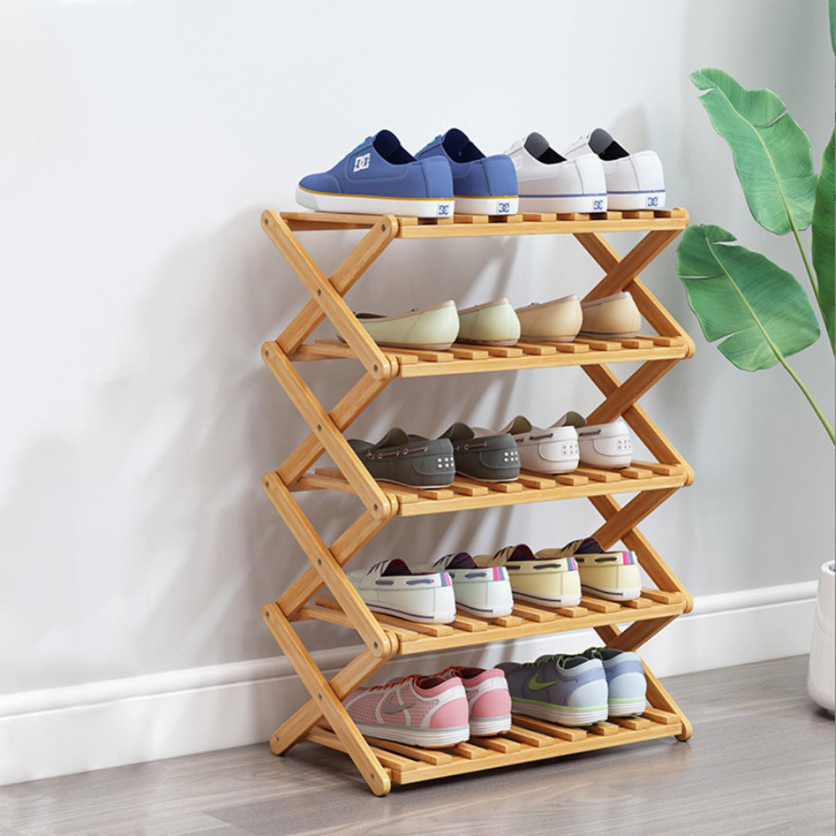 3 Tier Bamboo Shoe Rack,Portable Folding Shoe Storage Rack,Without Installation Small Shoe Rack Perfect for Corridors, Bedrooms and Small Spaces (3 Tier)