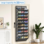 KEEPJOY 20-30 Pairs Grey Over the Door Shoe Organizer, Mesh Hanging Shoe Rack for Door Storage with 20 Wide Deep Pockets,10-Tier Door Shoe Holder Fits Sneakers, Boots.