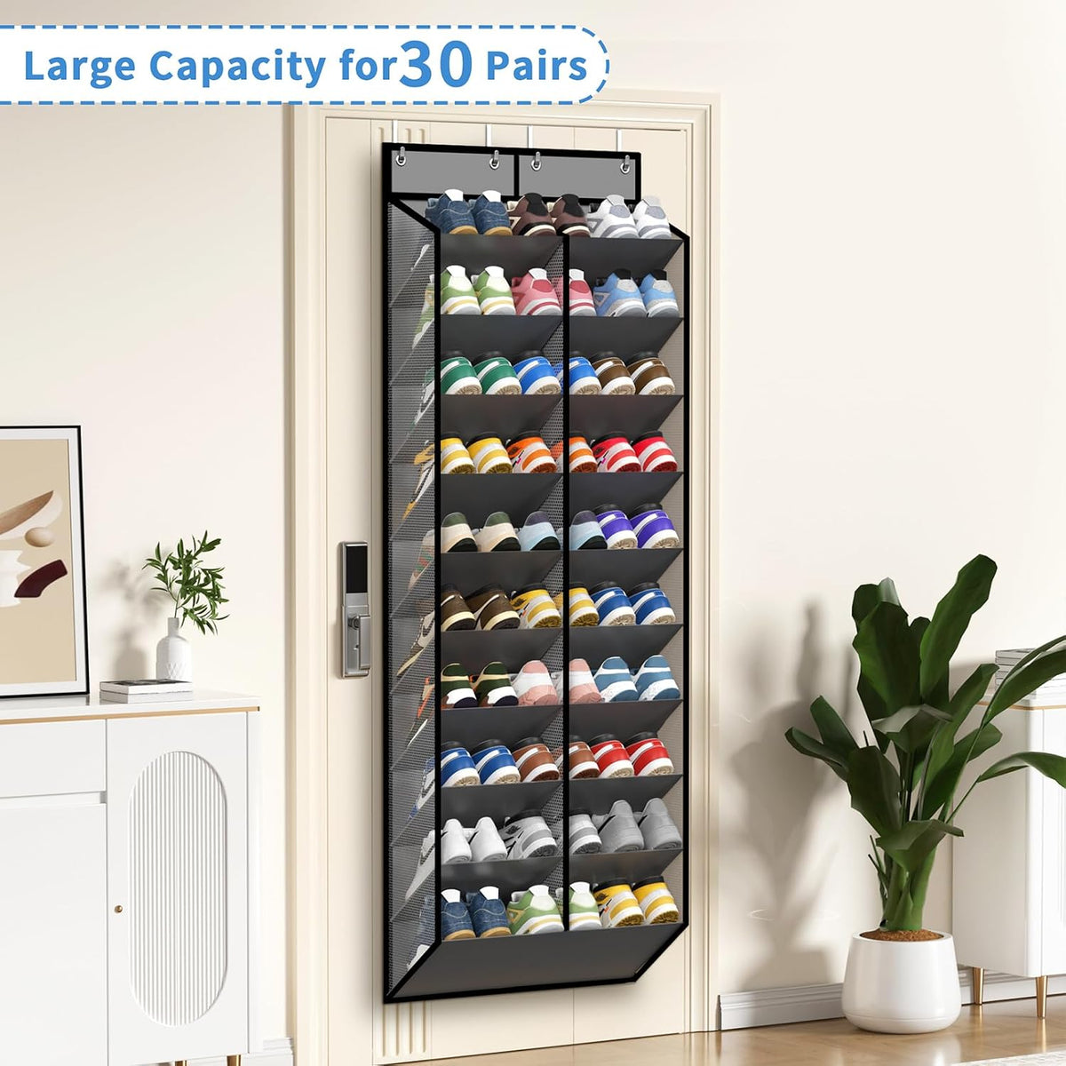 KEEPJOY 20-30 Pairs Grey Over the Door Shoe Organizer, Mesh Hanging Shoe Rack for Door Storage with 20 Wide Deep Pockets,10-Tier Door Shoe Holder Fits Sneakers, Boots.
