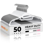HOUSE DAY Grey Plastic Hangers 50 Pack, Slim Space Saving, Non Slip Hangers with Rubber Pads, Sturdy Heavy Duty Coat Hanger for Closet, S-Shaped Clothes Hanger for Shirt, Suit, Pant, Skirt