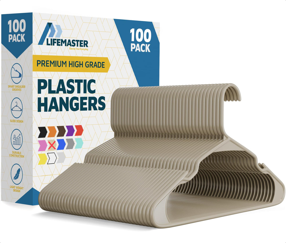 Lifemaster Plastic Clothes Hanger Set - 30 Pieces Versatile, Lightweight, Space-Saving, Non-Slip, Slim Designed, Dry and Wet Clothes Hanger Set - White