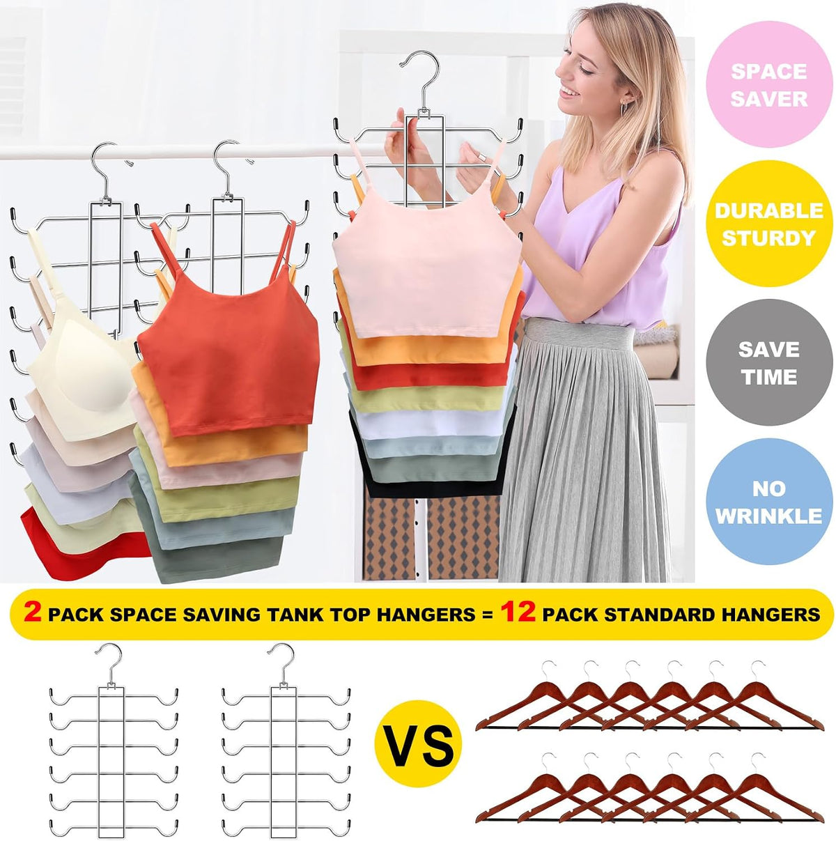 Metal Tank Top Hanger 2 Pack, 360° Swivel Closet Organizers and Storage
