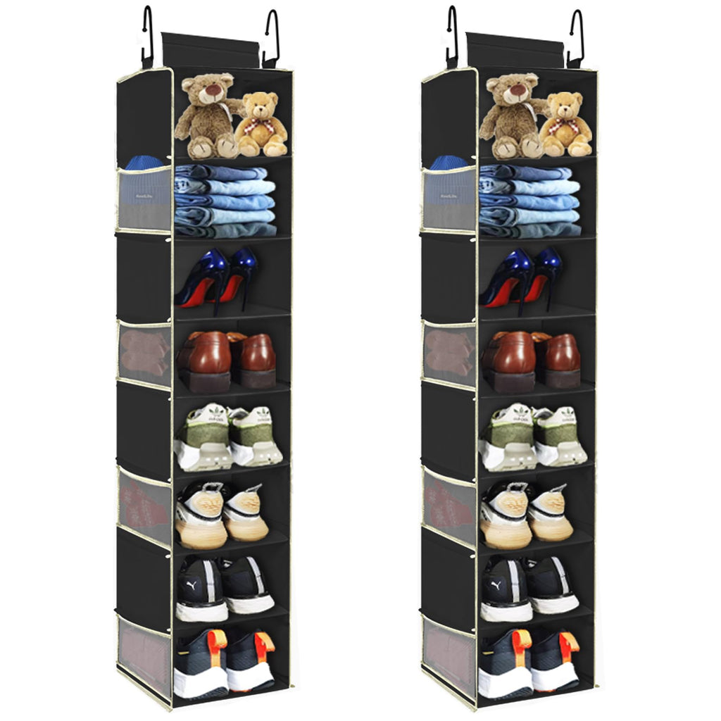 Large-Sized Hanging Shoe Organizer 8-Shelf, Hanging Closet Organizer with 8 Side Pockets, Wider Hanging Shelves for Storage Shoes Clothes 9" W × 11.8" D× 48" H, Grey