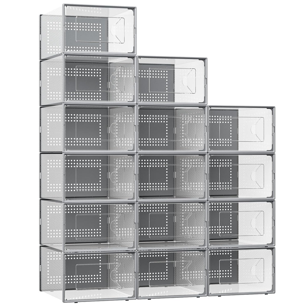 Foluck X-Large 15 Pack Shoe Storage Organizer Box Clear Plastic Stackable