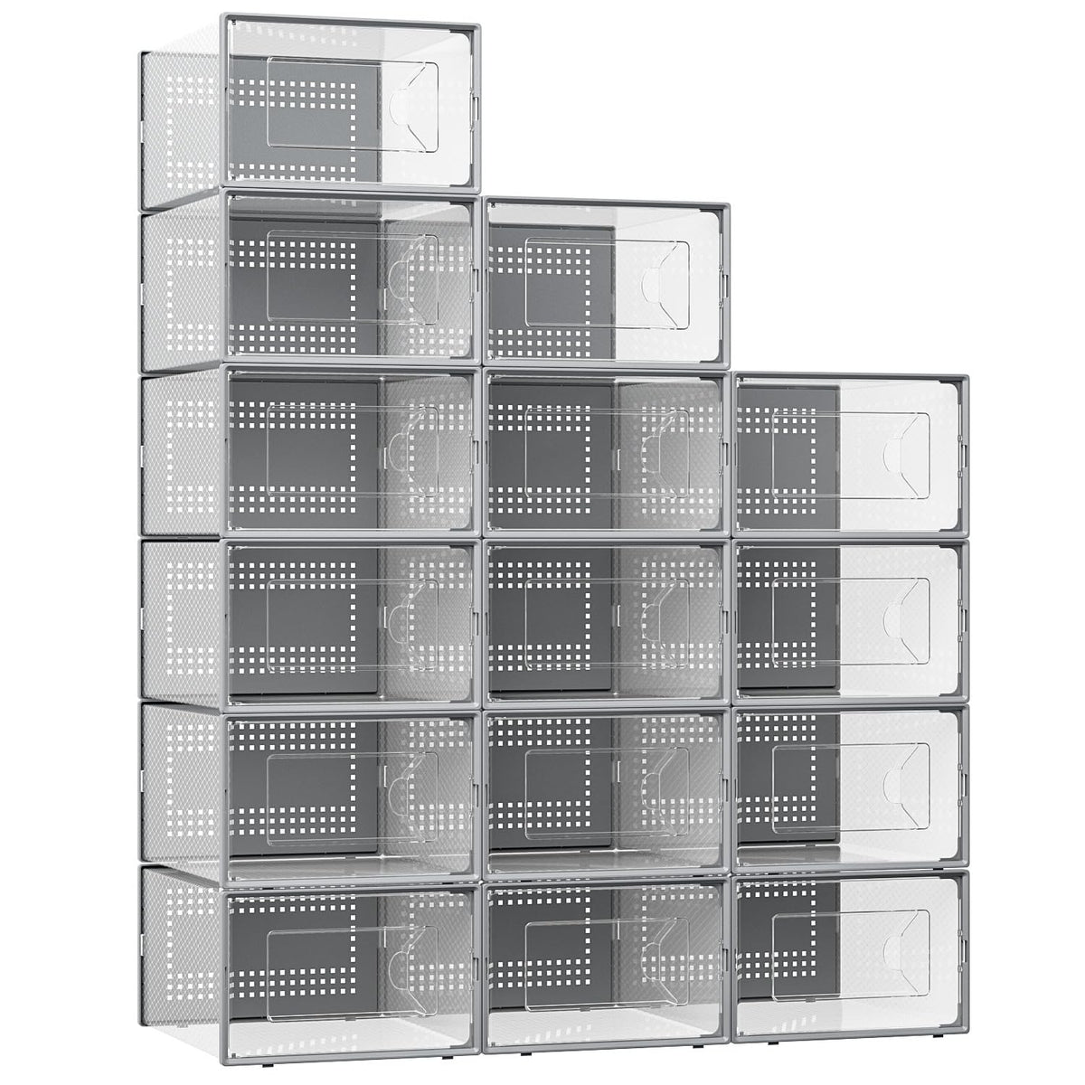 Foluck X-Large 15 Pack Shoe Storage Organizer Box Clear Plastic Stackable