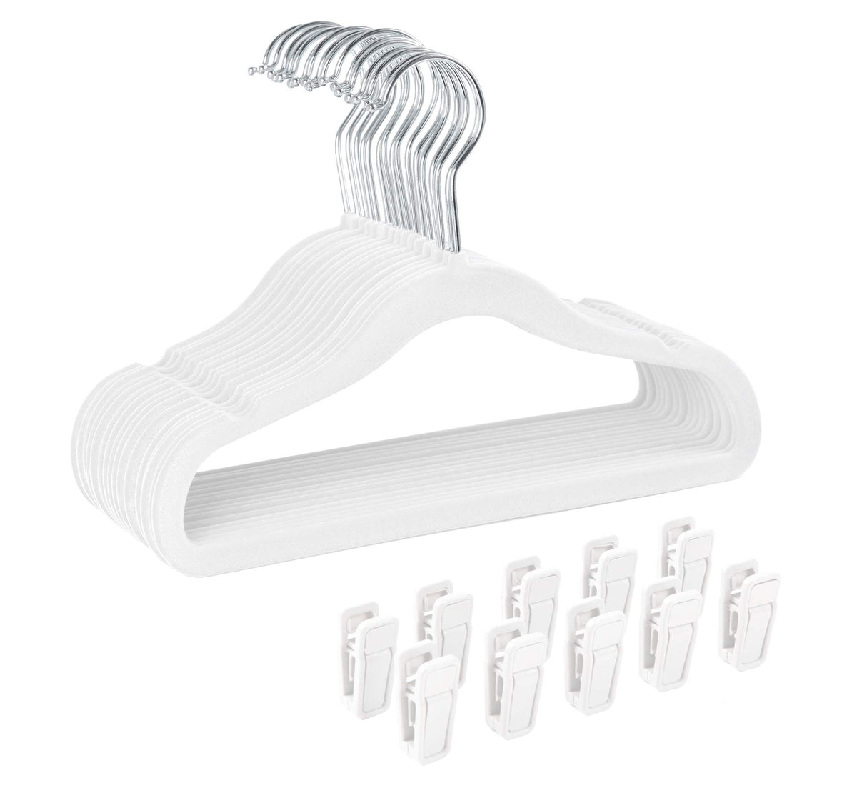 Finnhomy Non-Slip Clothes Hanger for Baby and Kids 30-Pack Velvet Hangers with 10 Finger Clips,Beige