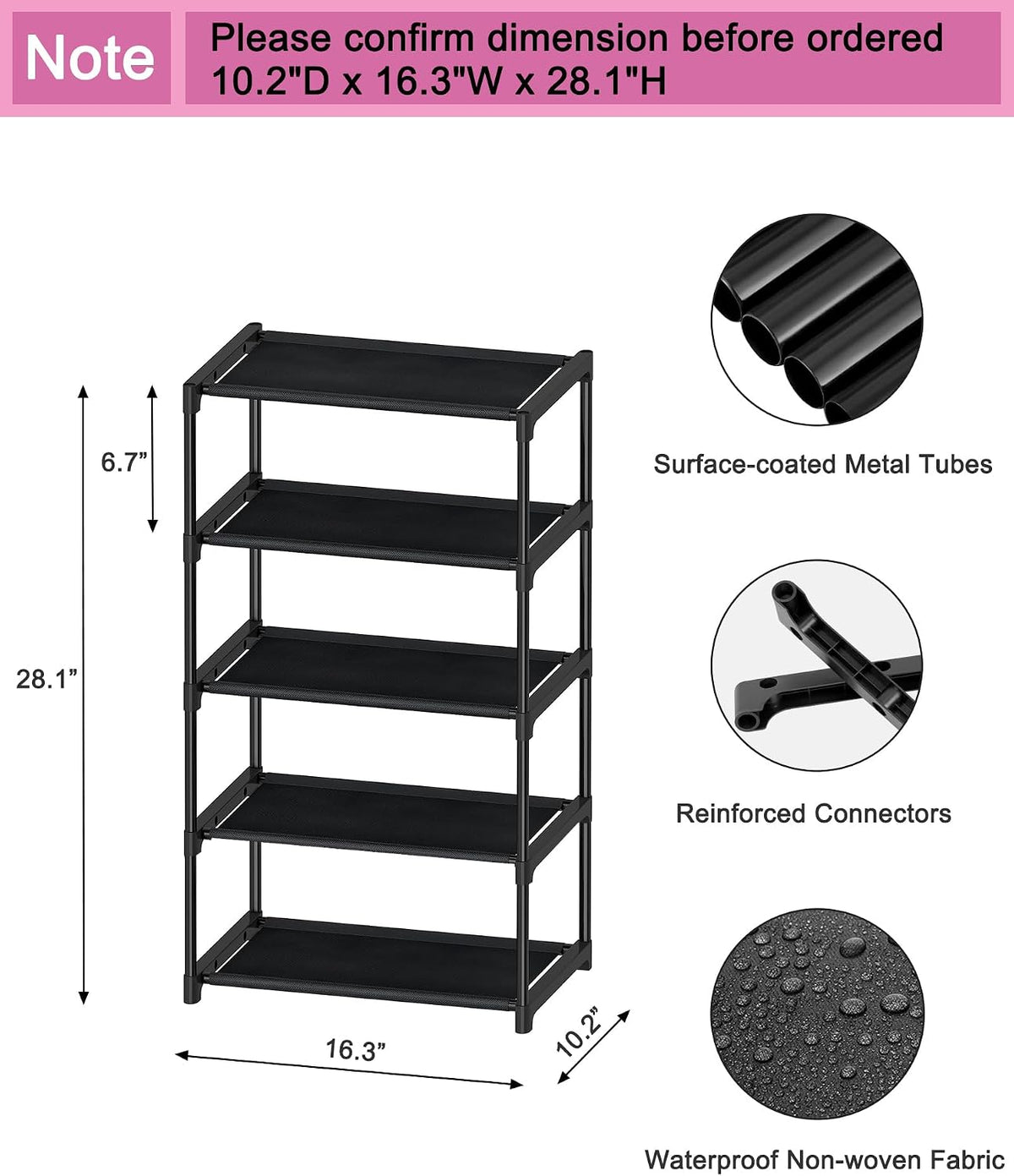 Autonomier 5-Tier Extra Small Shoe Rack (16.3" Wide), Narrow Space-Saving