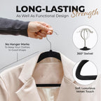 Our Modern Space 100 Pack Velvet Hanger for Shirt Pants Dresses Skirts Suits Jackets - Slim Space Saving Design - Standard Coat Hanger - Sturdy & Durable Design with Shoulder Grooves Hook
