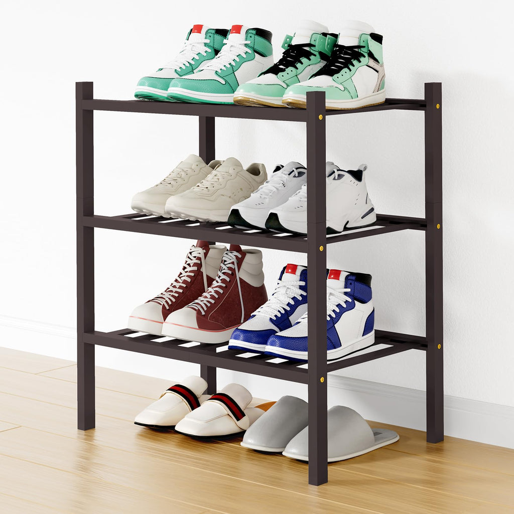Smiry Bamboo Shoe Rack, 12 Vertical Slats, 3 Tier - 26.8" Wide, Natural