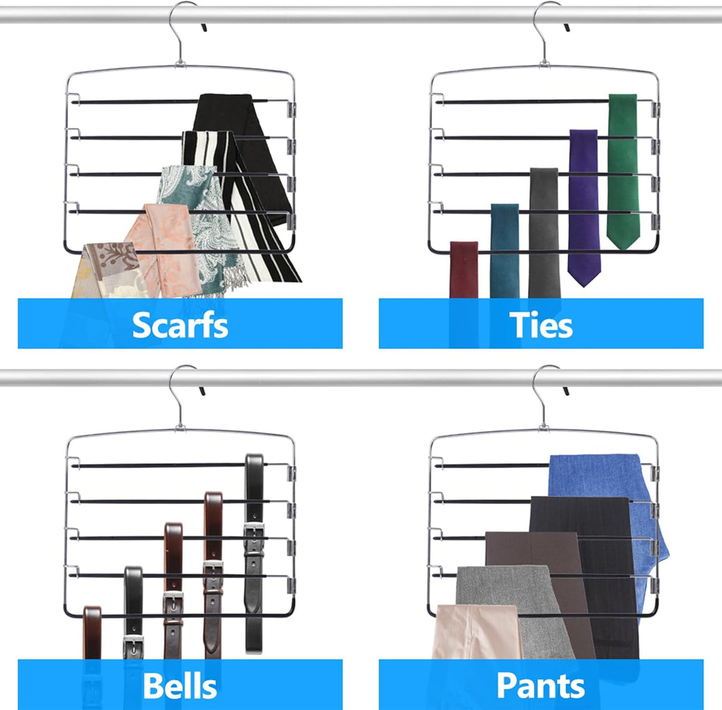 Pants Hangers 3 Pieces,5 Tier Closet Organizers and Storage Clothes Hanger,Hangers Space Saving with Swing Arm,Multiple Metal Hanger Clothes Organization for Pants Trousers Jeans Leggings Slacks