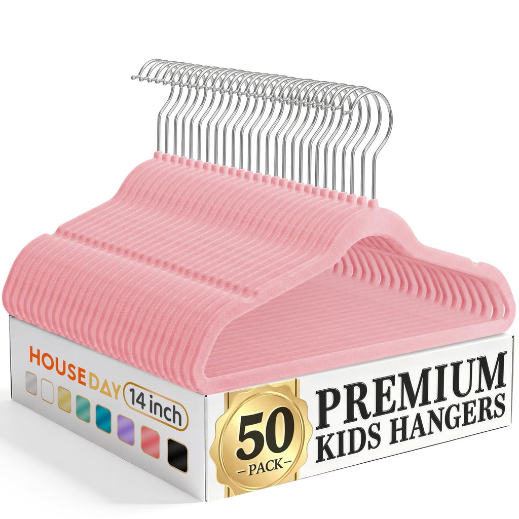 HOUSE DAY 14 Inch Kids Velvet Hangers 50 Pack, Durable Big Kid Hanger Black