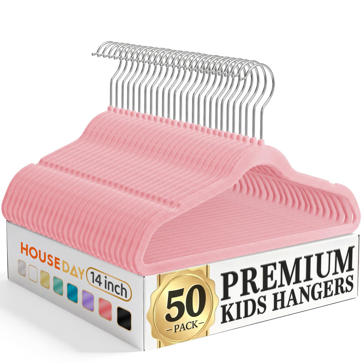 HOUSE DAY 14 Inch Kids Velvet Hangers 50 Pack, Durable Big Kid Hanger Black