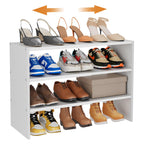 2 Pack Expandable White Shoe Rack Organizer for Closet, 2-Tier Stackable Shoe Storage Shelf, Small Iron Wood Combination Shoe Shelves for Closets,Entryway,Front Door, Narrow Space,Hallway,15-24 Pairs