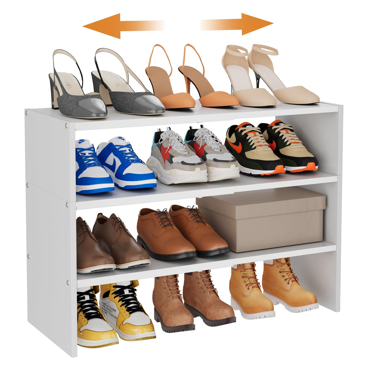 2 Pack Expandable White Shoe Rack Organizer for Closet, 2-Tier Stackable Shoe Storage Shelf, Small Iron Wood Combination Shoe Shelves for Closets,Entryway,Front Door, Narrow Space,Hallway,15-24 Pairs