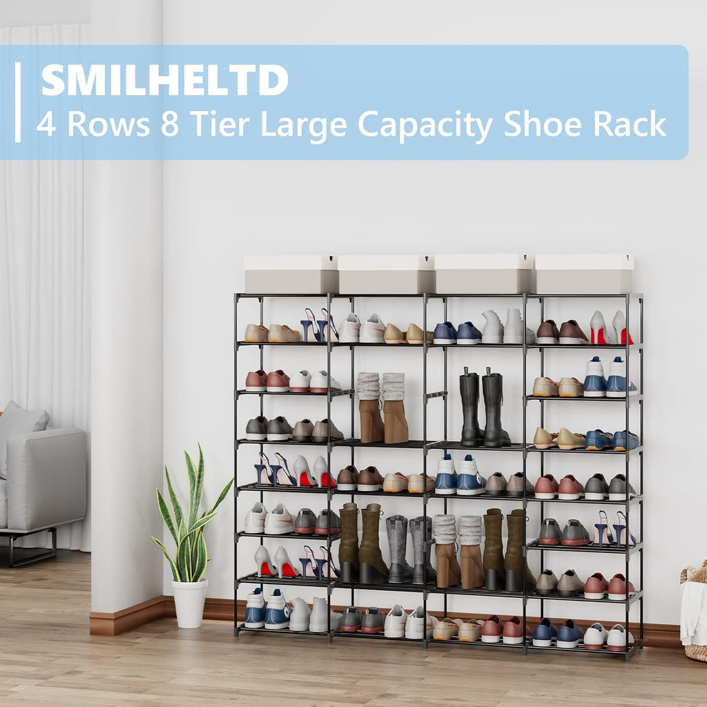 SMILHELTD Large Shoe Rack 4 Row 8 Tier for Entryway Holds 64 Pairs
