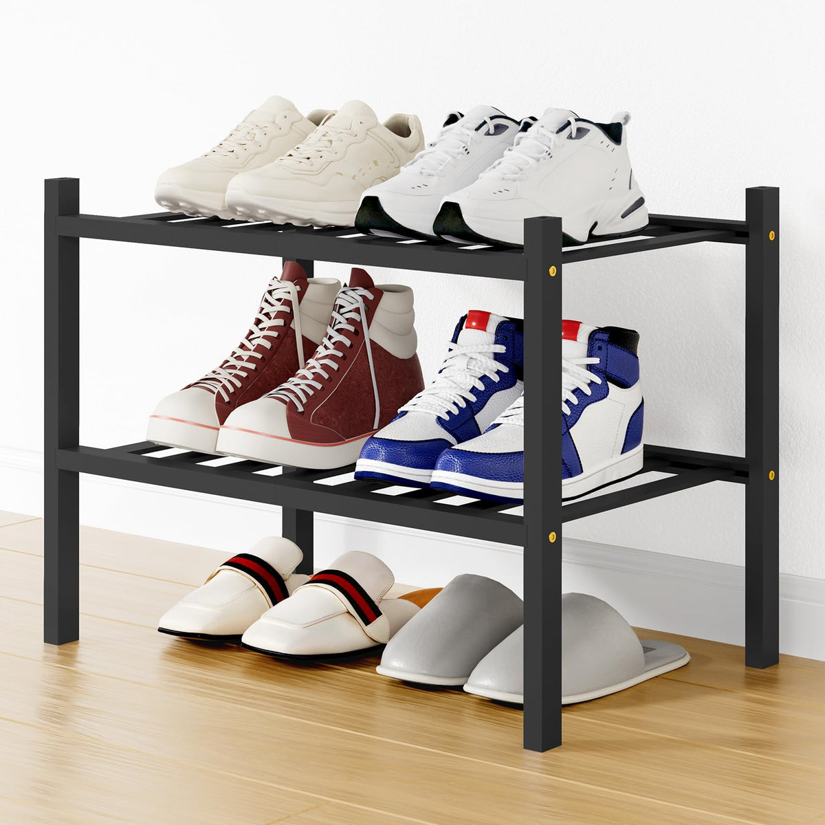 Smiry Bamboo Shoe Rack, 12 Vertical Slats, 3 Tier - 26.8" Wide, Natural