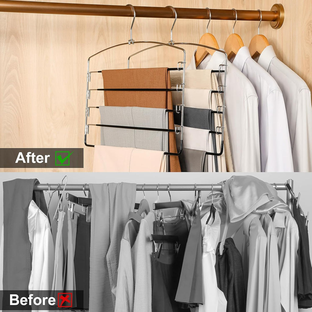 TOPIA HANGER Pant Hangers Space Saving 3 Pack with Non Slip 5 Tiers Hangers