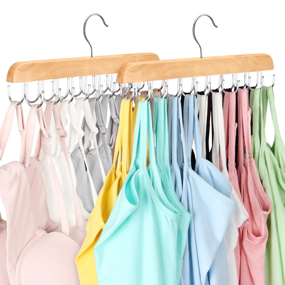 Tank Top Hanger with 40 Hooks for Closet Organizer, Premium Wood Bra Hanger