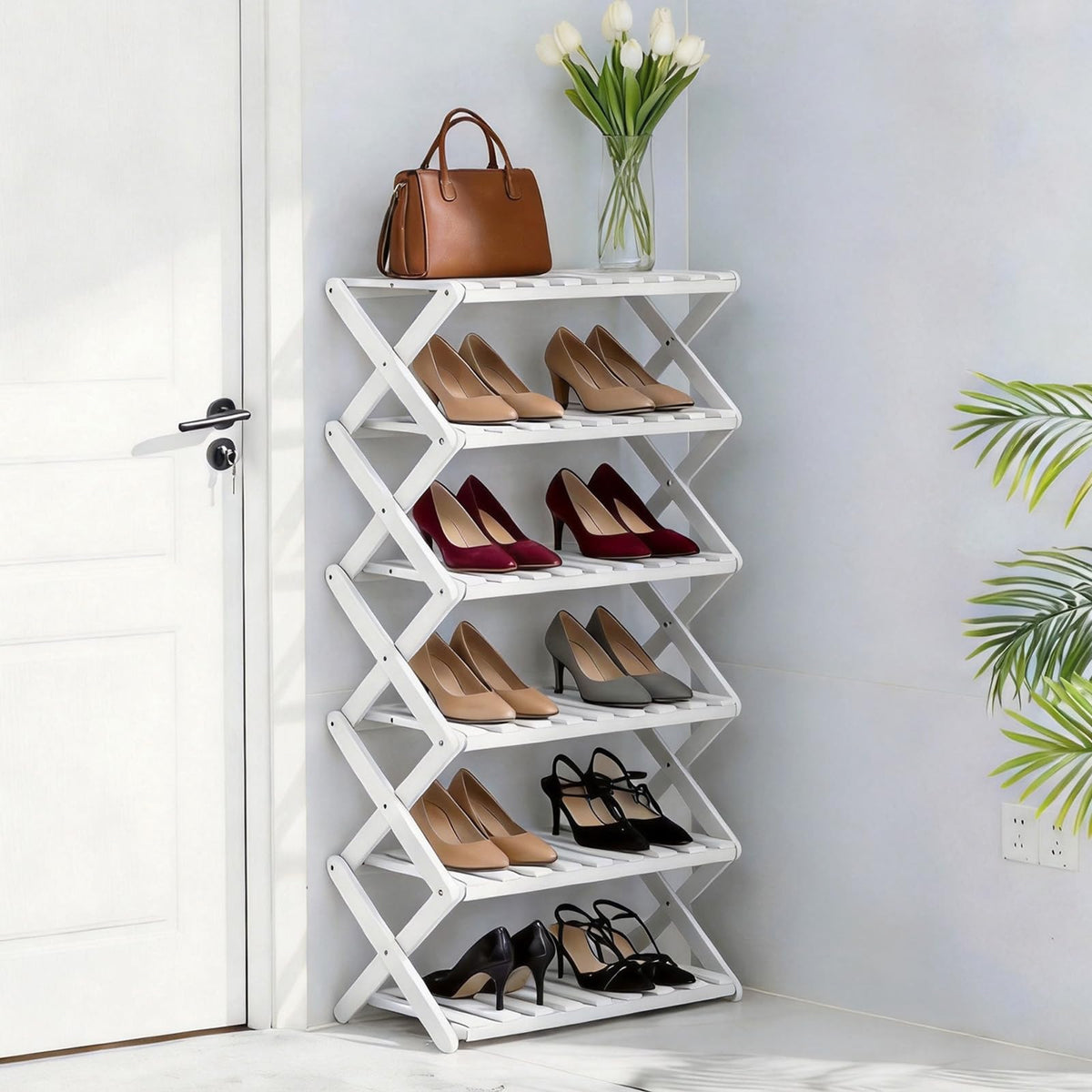 3 Tier Bamboo Shoe Rack,Portable Folding Shoe Storage Rack,Without Installation Small Shoe Rack Perfect for Corridors, Bedrooms and Small Spaces (3 Tier)