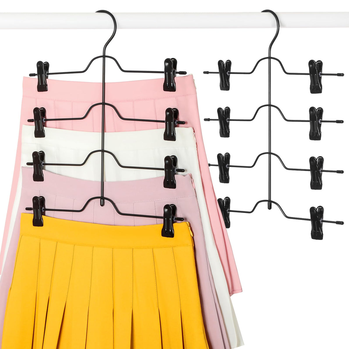 TOPIA HANGER 4 Tier Metal Skirt Hangers with Clips 80% Space Saving 2 Pack