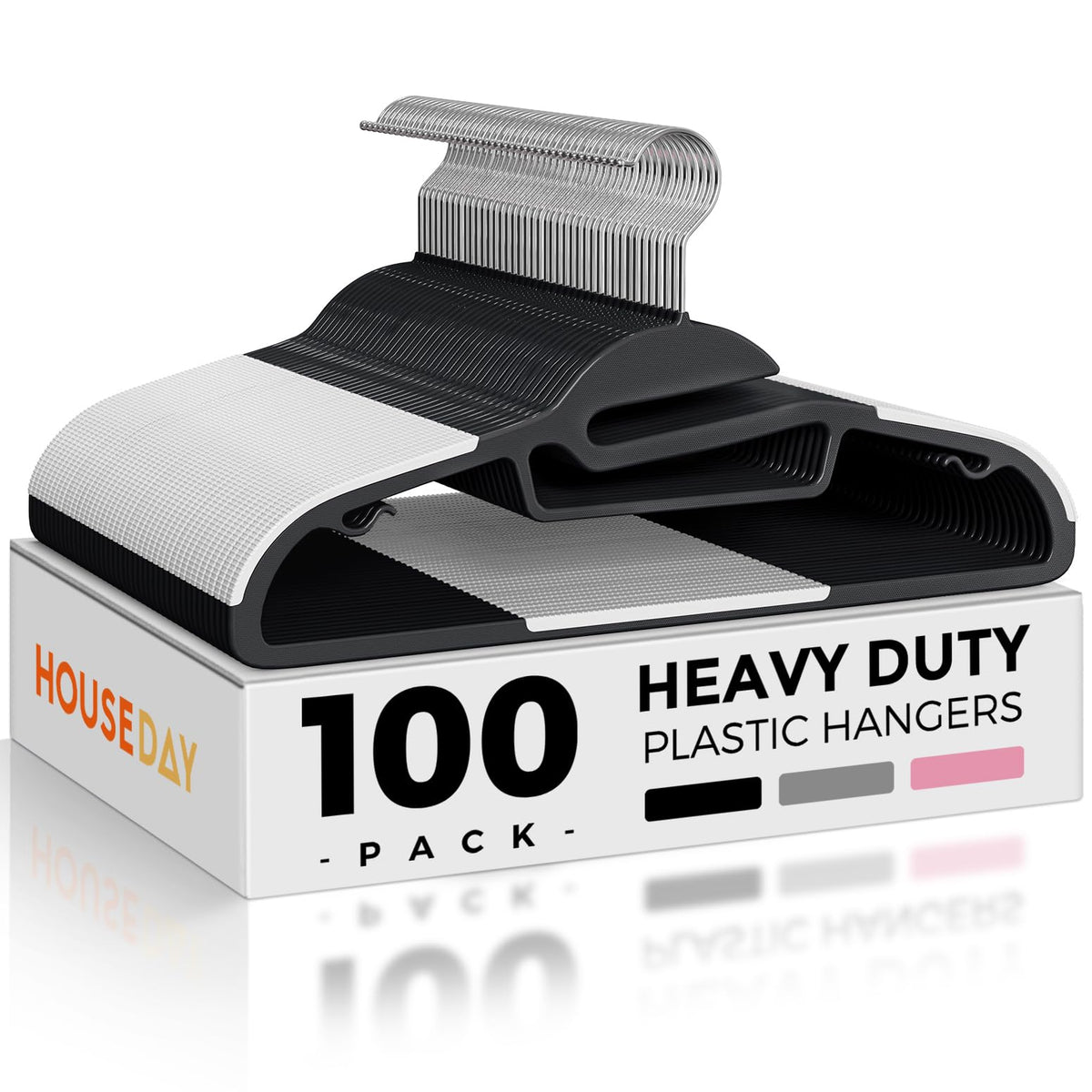 HOUSE DAY Grey Plastic Hangers 50 Pack, Slim Space Saving, Non Slip Hangers with Rubber Pads, Sturdy Heavy Duty Coat Hanger for Closet, S-Shaped Clothes Hanger for Shirt, Suit, Pant, Skirt