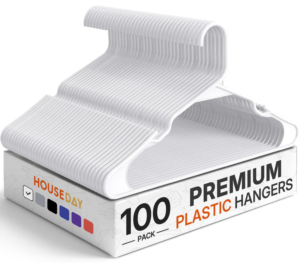 HOUSE DAY White Plastic Hangers 16 Pack – Slim Space Saving Clothes Hangers