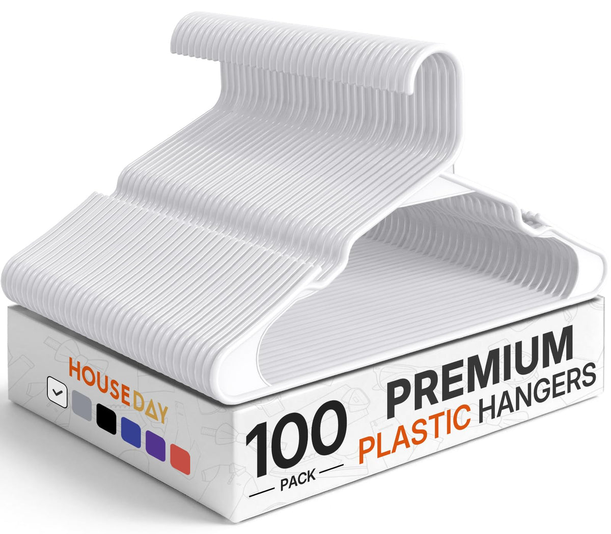 HOUSE DAY White Plastic Hangers 16 Pack – Slim Space Saving Clothes Hangers