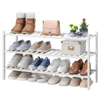 viewcare 3-Tier Black Bamboo Shoe Rack for Entryway, Stackable | Foldable | Natural, Shoe Shelf Storage Organizer for Hallway Closet, Free Standing Shoe Racks for Indoor Outdoor