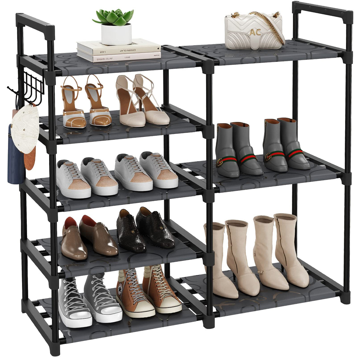 CSXGBAB 9-Tier Shoe Rack Organizer, Tall Garage Shoe Rack, Boot Rack, Black